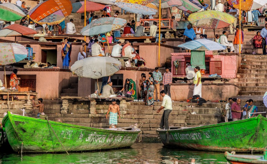 Visitors to the banks of India's Ganges River, regarded as sacred by Hindus.