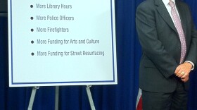 San Diego Chief Operating Officer Jay Goldstone helps present the mayor's May revise to the city budget.