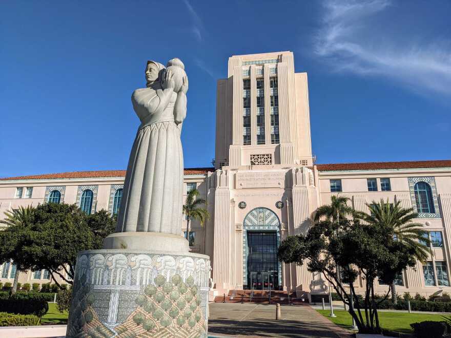 The entrance to the San Diego County Administration building in this file photo taken Dec. 13, 2020.