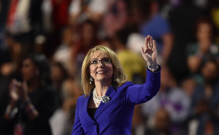 In her speech, former Congresswoman Gabrielle Giffords declared, "Strong women get things done."