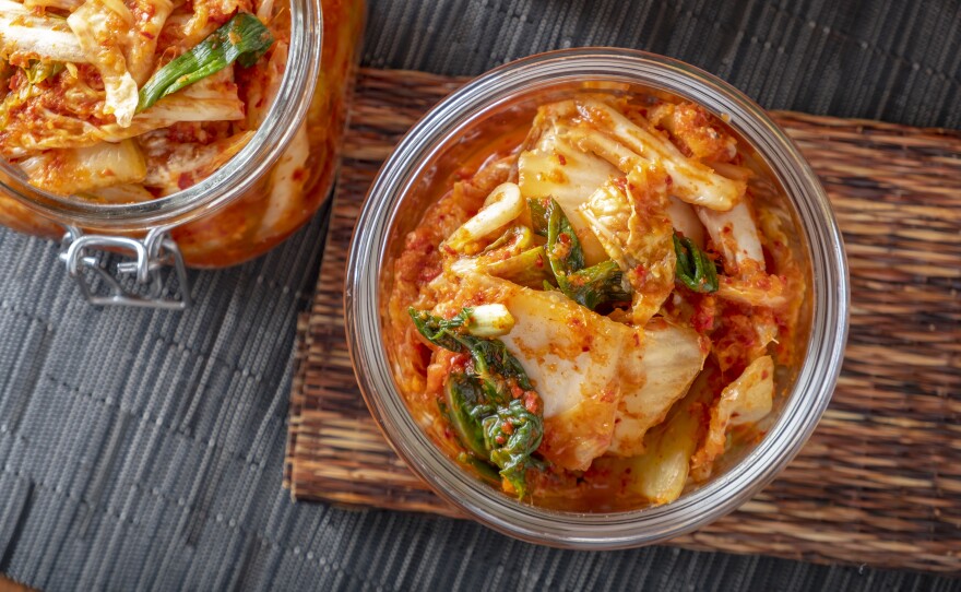Korean kimchi, made of salted and fermented vegetables, contains microbes that contribute to its distinctive taste.