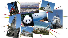 Wonderland collage of local attractions in San Diego. 