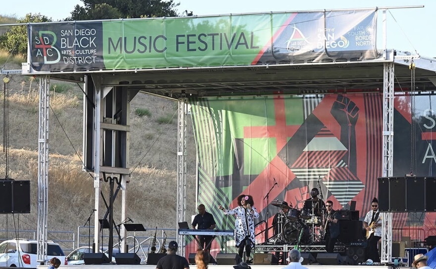 A band performs during the San Diego Black Arts and Culture Music Festival at Martin Luther King Jr. Park on June 29, 2024.