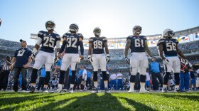 The San Diego Chargers team captains get ready for the pregame coin toss, Dec. 29, 2013.