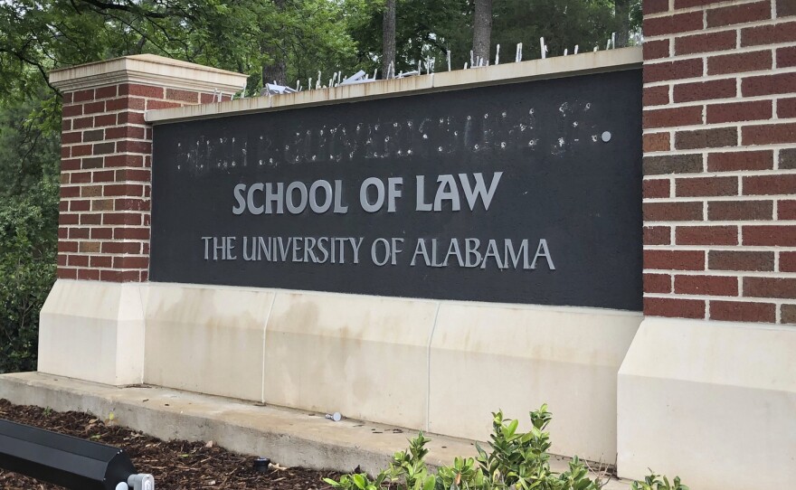 The University of Alabama's law school sign was changed on Friday after the university decided to return the largest single donation it has ever received. The move followed a dispute with donor Hugh Culverhouse Jr.