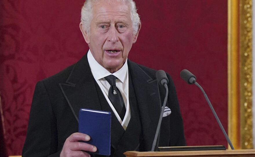 King Charles III makes his declaration during the Accession Council at St James's Palace, London, Saturday, Sept. 10, 2022, where he is formally proclaimed monarch.