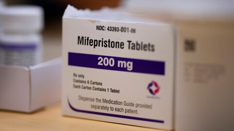 Mifepristone tablets sit on a table at a Planned Parenthood clinic in Ames, Iowa, on July 18, 2024.