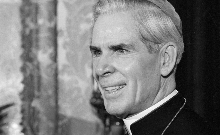 Bishop Fulton J. Sheen at his office at in New York during the 1950s. Sheen will be beatified on Thursday in St. Louis.