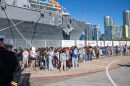 Students wait in line for a tour of amphibious dock landing ship USS Germantown (LSD 42) on Broadway Pier during Fleet Week San Diego in San Diego, Nov. 7, 2024.