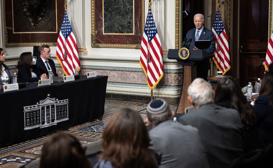 President Biden addressed Jewish community leaders at the White House Wednesday, in a meeting led by Second Gentleman Douglas Emhoff, the first Jewish spouse of any U.S. president or vice president.