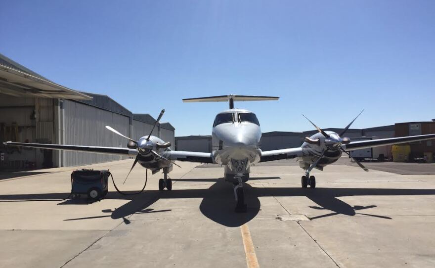 Pictured here is the King Air 200 turboprop based at Montgomery Field that will be used to aid the San Diego Fire-Rescue Department in mapping out the perimeter of fires, Oct. 5, 2017.