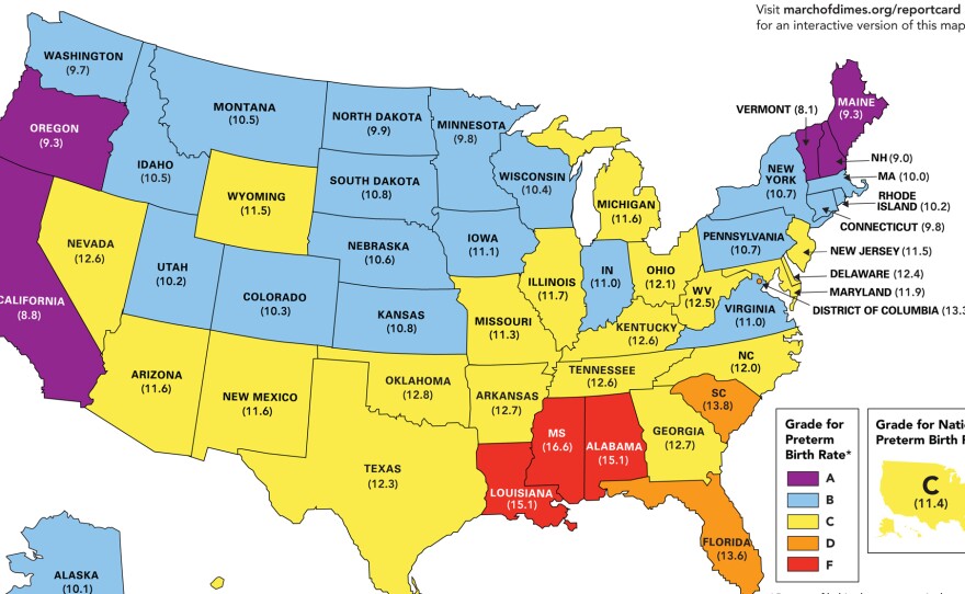 The March of Dimes gives the United States an overall "C" grade in preventing preterm births.