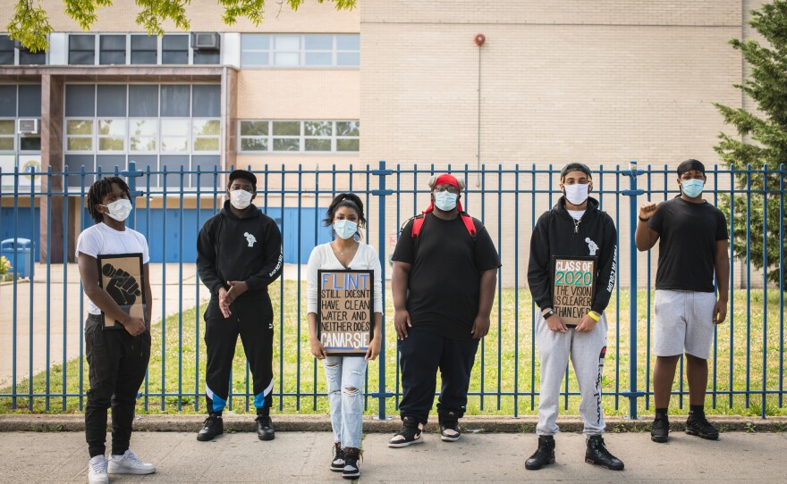 Students behind the Flossy Podcast: Joshua Bovell, Jaheim Birch-Gentles, Brianna Johnson, Jamar Thompson, Ieszan McKinney, and Kamari Murdock in Canarsie, Brooklyn, N.Y.<em> (Not pictured - Isaiah Dupuy)</em>
