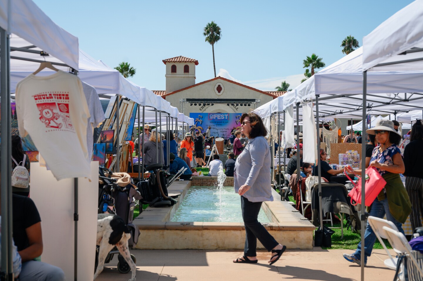 Visitors and vendors crowd the courtyard outside Chula Vista City Hall during the city’s inaugural Art Fest on Sept. 30, 2023.