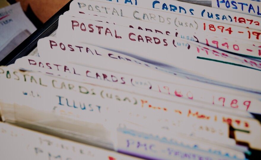 Brown keeps many of his postcards organized by date and subject in his home in Myerstown, Pa.