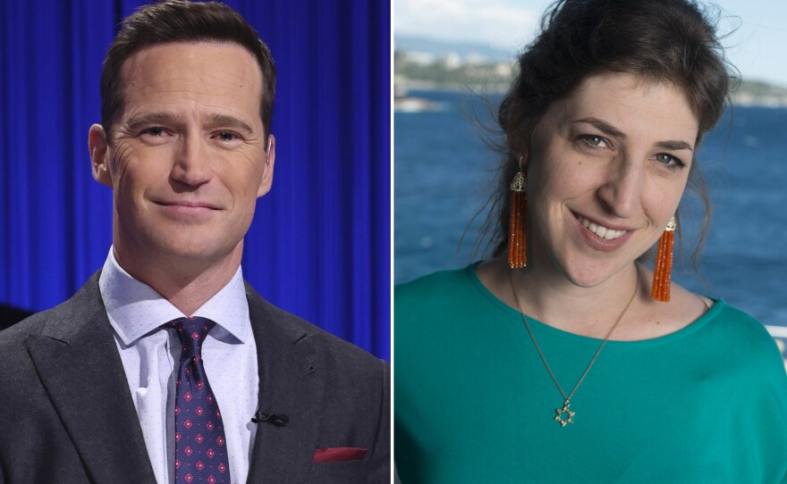 Mike Richards, left, and Mayim Bialik will co-host Jeopardy!