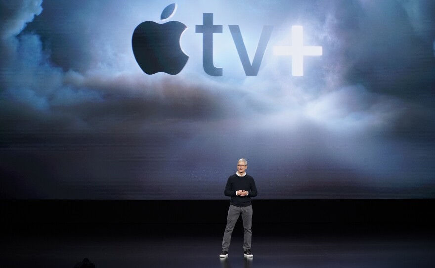Apple CEO Tim Cook announces Apple TV+, a new video-streaming service, on Monday in Cupertino, Calif.
