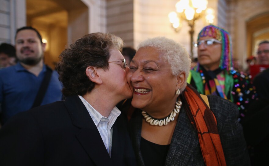 At San Francisco's City Hall on Wednesday, supporters of gay marriage celebrate the Supreme Court's 5-4 decision striking down the Defense of Marriage Act.