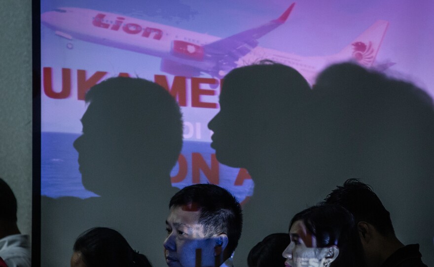 Families of victims of Lion Air Flight JT610 attend a meeting with authorities and Lion Air management on Monday in Jakarta, Indonesia. All 189 passengers and crew are feared to have died when the plane crashed shortly after takeoff on Oct. 29.