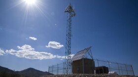 A prototype of a tower for a virtual fence along the U.S.-Mexico border at a test facility in Playas, N.M.