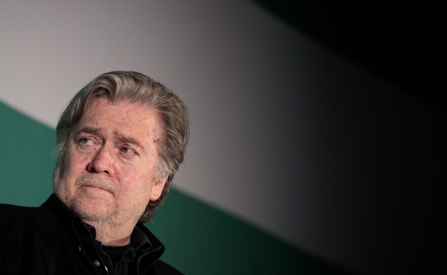 Steve Bannon, former White House chief strategist and chairman of Breitbart News, attends a discussion on countering violent extremism in the Middle East on October 23, 2017 in Washington, D.C.