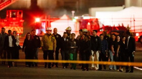 Los Angeles Mayor Karen Bass joined by other officials walk to a news conference near the scene of a helicopter crash in Chatsworth, a neighborhood in Los Angeles, Tuesday, Sept. 15, 2026.