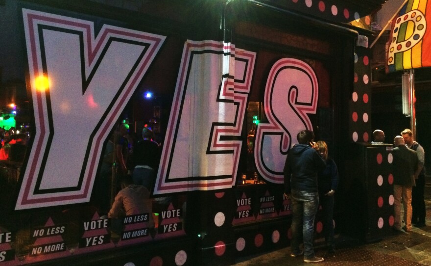 The banner at a gay night club in Dublin urges voters to support same-sex marriage in Ireland's referendum on Friday. Ireland could become the first country to legalize same-sex marriage at the ballot box. Elsewhere, it has been done by lawmakers or the courts.