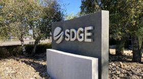 A San Diego Gas and Electric sign outside of the utility's headquarters in Kearny Mesa on April 6, 2023.
