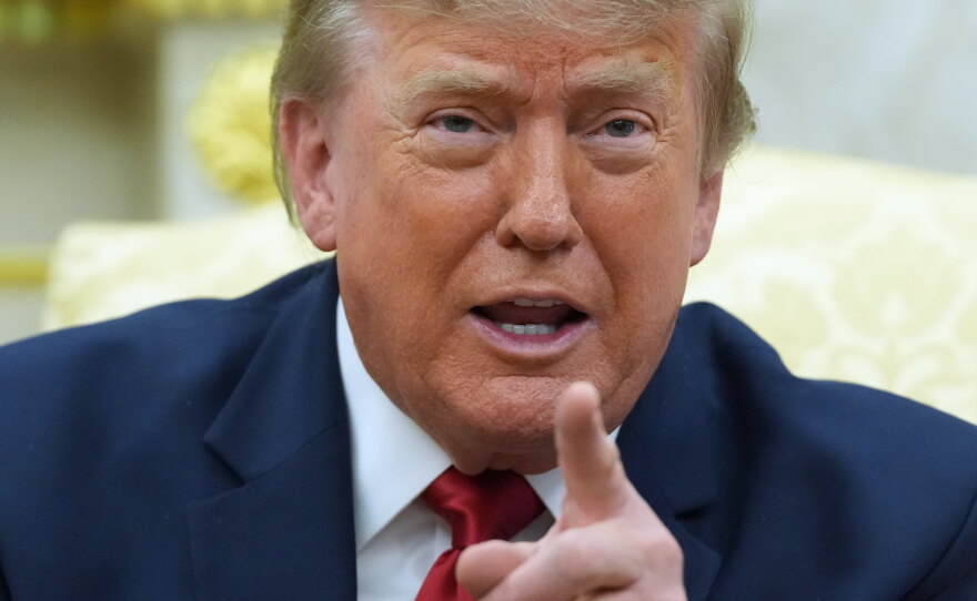 President Donald Trump speaks as he meets with Iraq's Prime Minister Ali al-Zaidi in the Oval Office of the White House, Tuesday, July 14, 2026, in Washington.
