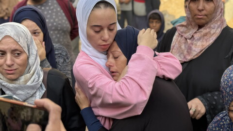 A Palestinian mother mourns her son, who was killed in an Israeli airstrike just over a month into the ceasefire, at Al-Shifa Hospital, in Gaza City, on Nov. 20, 2025.