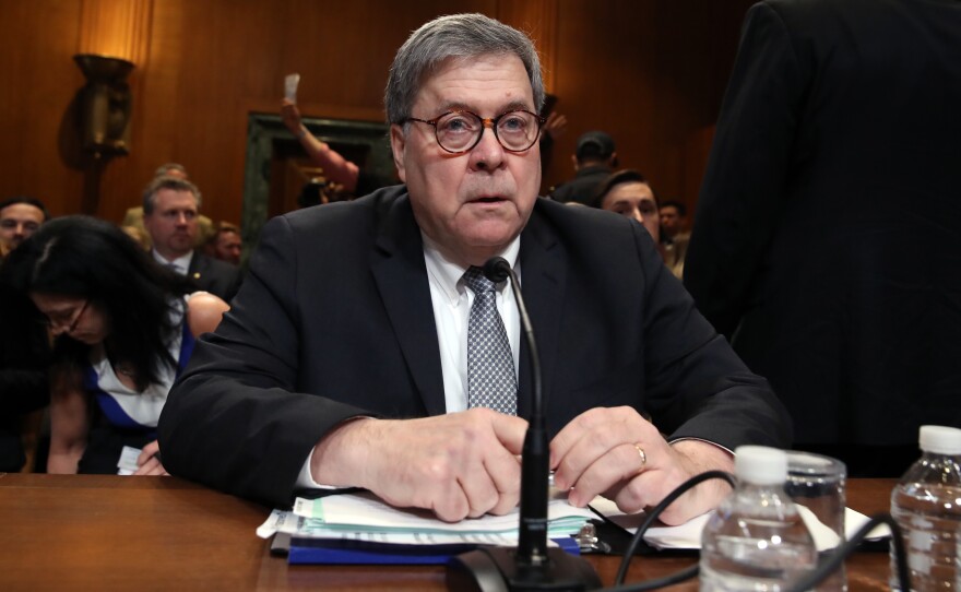 Attorney General William Barr arrives to testify before a panel of the Senate Appropriations Committee Wednesday.