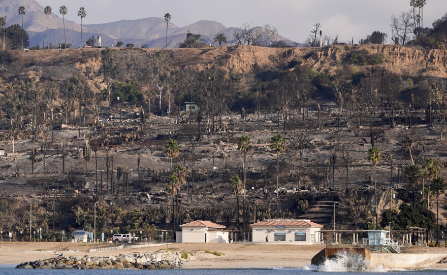 Properties damaged by the Palisades Fire in Los Angeles, Friday, Jan. 17, 2025. A council appointed by President Trump is recommending that FEMA make it easier for disaster survivors to access money for housing.