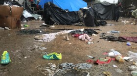 Rain pouring on a migrant camp in Tijuana, Nov. 29, 2018. 