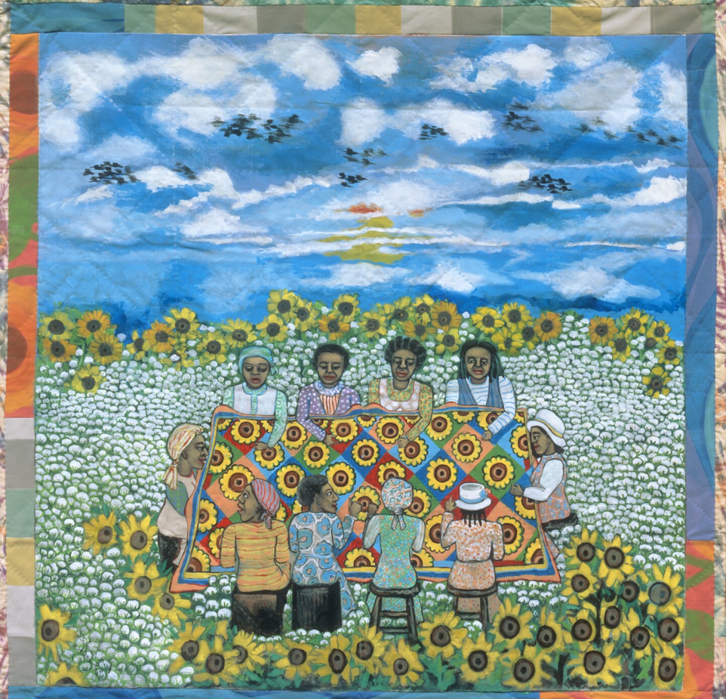 “Cotton Fields, Sunflowers, Blackbirds and Quilting Bees,” Faith Ringgold. ©Faith Ringgold, 1997, The American Collection, #8.