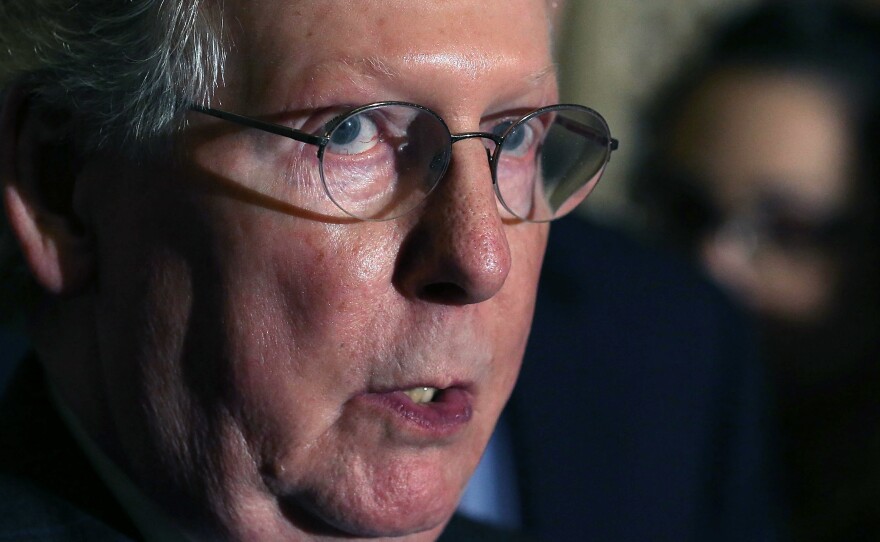 Senate leader Mitch McConnell speaks to the media Feb. 23, 10 days after Justice Scalia's death. He said GOP leadership would deny confirmation hearings for any Obama nominee to fill the vacancy.