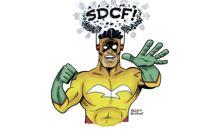 The San Diego Comic Fest logo created by Scott Shaw! Undated image.