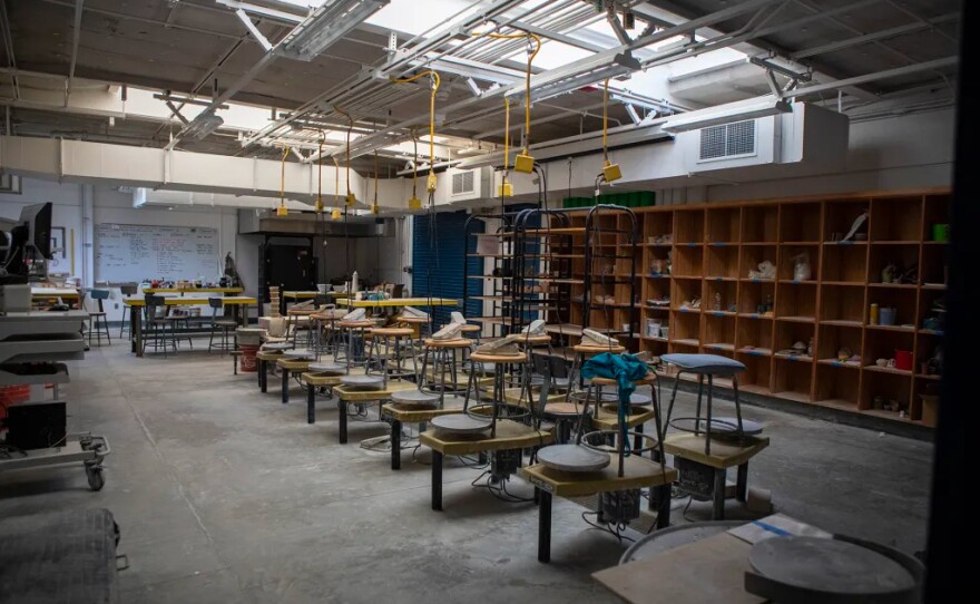 An empty art classroom at Cerro Coso College in Ridgecrest on May 10, 2023.