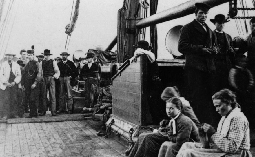 Norwegian immigrants on their way to America on the SS Hero in 1870.