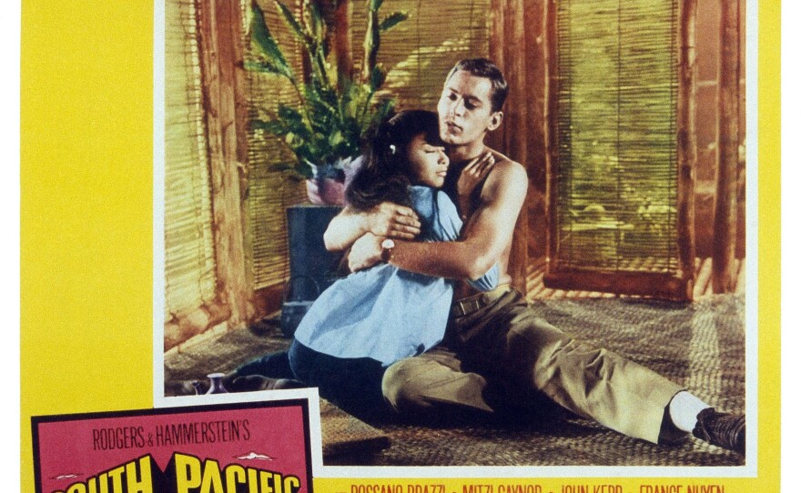 France Nuyen and John Kerr in the U.S. lobbycard of South Pacific in 1958.