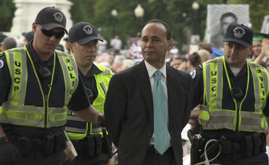 Congressman Luis Gutierrez, (D) Illinois, was arrested with Congressional colleagues including John Lewis during an immigration reform rally and demonstration in front of the U.S. Capitol (October 8, 2013). FRONTLINE’s "Immigration Battle" goes inside the fight over immigration reform on Capitol Hill.