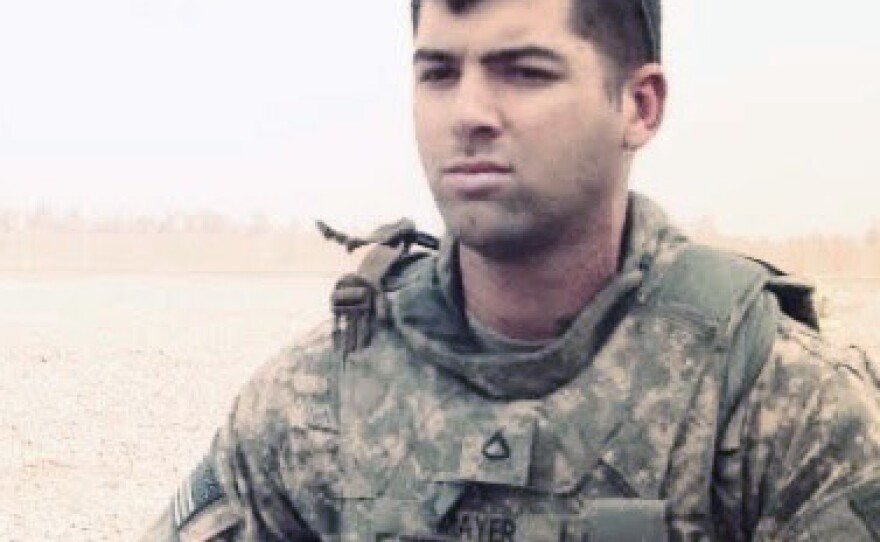 Mayer in Iraq in 2010, where he served as a sniper and was injured in a roadside explosion.