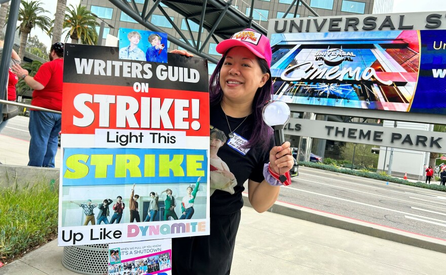 Teresa Huang is a member of the WGA and SAG-AFTRA. She organized a special K-Pop day at the picketline outside Universal Studios this week.