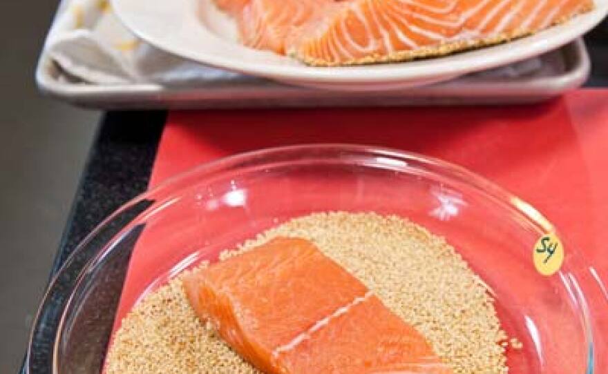 Test cook Bryan Roof shows Chris Kimball how to make the ultimate Sesame-Crusted Salmon with Lemon and Ginger.