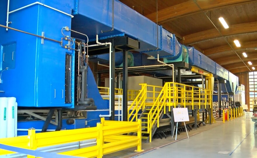 A $4 million, three stories tall, 118 feet long wave machine at Scripps Institution of Oceanography is shown on Nov. 29, 2021.
