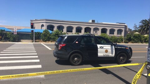 A San Diego County Sheriff's Deputy Cruiser outside Congregation Chabad Synagogue in Poway following a shooting on April 27, 2019.