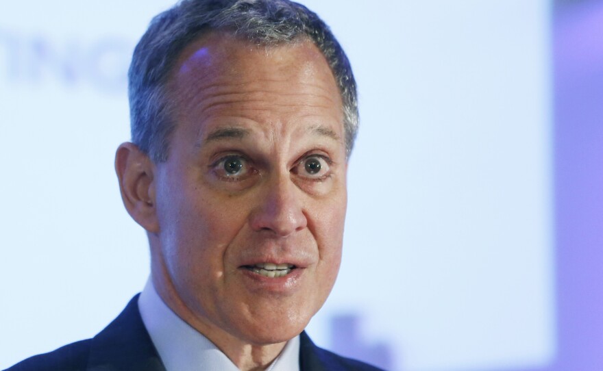 New York state Attorney General Eric Schneiderman, pictured during a speech last year, says Peabody Energy misled investors when it insisted it couldn't predict the impact of climate change regulation.