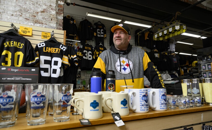 Jimmy Coen is the owner of the souvenir shop Yinzers in the Burgh, which sells Steelers and NFL draft merchandise.