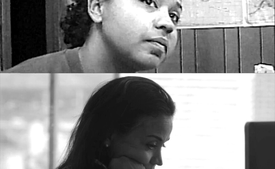 Fox Rich at two different points in her life, first making a video diary for her husband who is beginning a 60-year prison sentence, and then after years of fighting to try and get his case reopened. Fox and Rob Rich's story is the subject of the new documentary "Time."