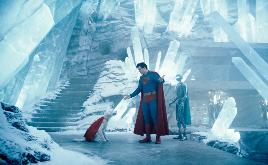 Krypto and Superman (David Corenswet) in James Gunn's "Superman." (2025)