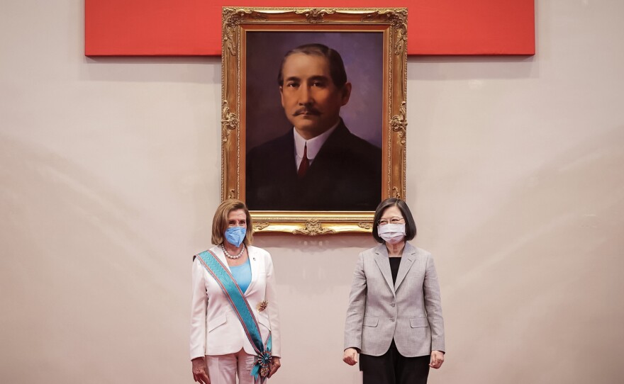 Nancy Pelosi received the Order of Propitious Clouds with Special Grand Cordon — Taiwan's highest civilian honor —from Taiwan's President Tsai Ing-wen during her 2022 visit.